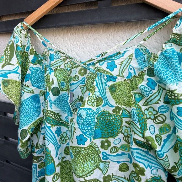 Anthropologie Vanessa Virginia Puget Sound Silk Blend Fish Print Top | Size 6 - Picture 4 of 5